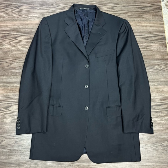 Ermenegildo Zegna Solid Black Sport Coat 42L Long